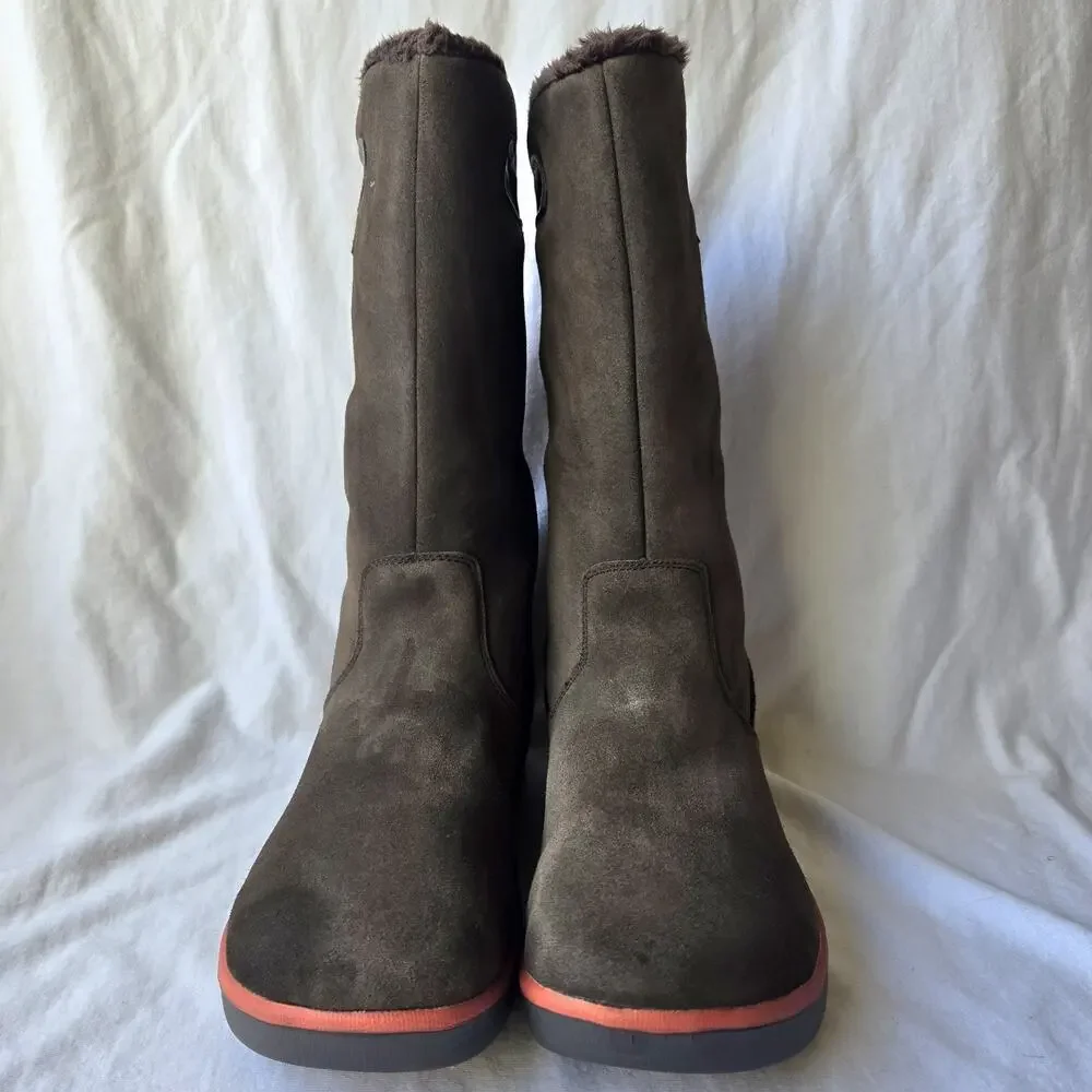 Bogs Boga Women's Tall Suede Fleece Lined Waterproof Winter Boots Brown Size 9.5